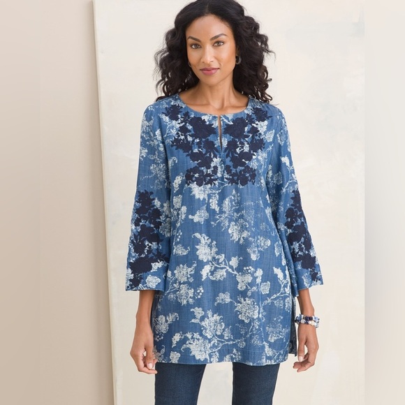 Chico's Tops - Chico's Embroidered Kurta Denim Chambray Tunic Sz 4/XXL